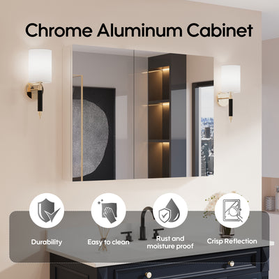 40 in. ×30 in. Copper-Free Tri-Views Mirror Medicine Cabinet with Adjustable Shelves and Dual Swing Doors