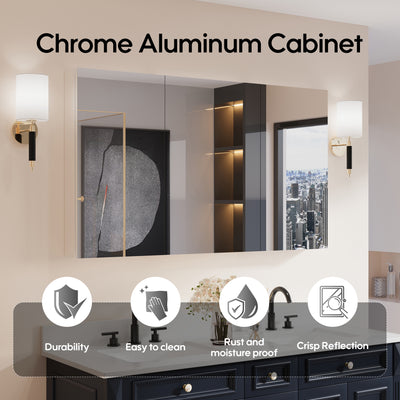52 in. ×30 in. Copper-Free Tri-Views Mirror Medicine Cabinet with Adjustable Shelves and 3 Doors