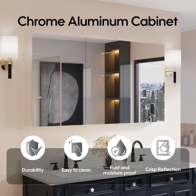56 in. ×30 in. Copper-Free Tri-Views Mirror Medicine Cabinet with Adjustable Shelves and 3 Doors