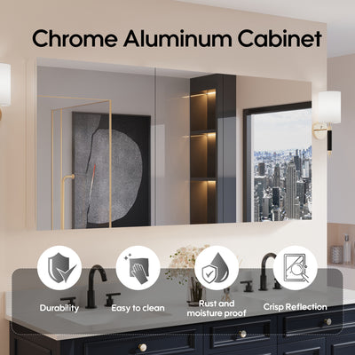64 in. ×30 in. Copper-Free Tri-Views Mirror Medicine Cabinet with Adjustable Shelves and 3 Doors