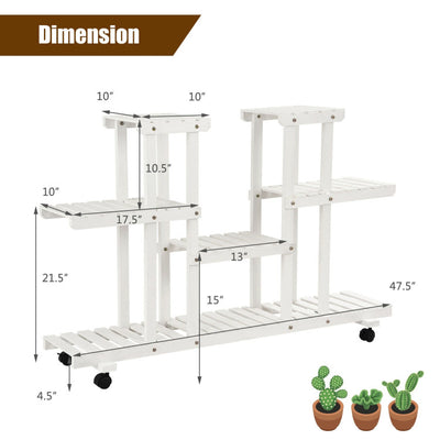 4-Tier Wood Casters Rolling Shelf Plant Stand-White