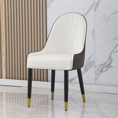 Black and White PU Leather Upholstered Modern Dining Chair with Solid Wood Legs (Set of 2)