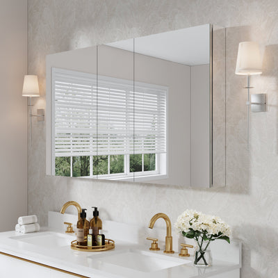 52 in. x30 in. Copper-Free Tri-Views Mirror Medicine Cabinet with Adjustable Shelves and 3 Doors