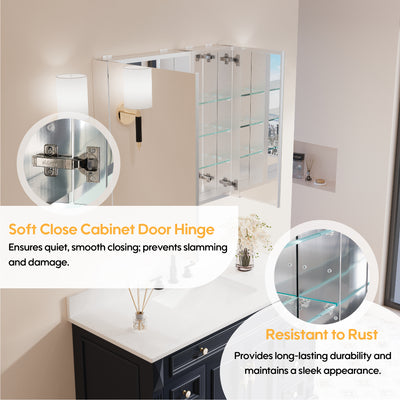 32 in. x 30 in. Copper-Free Tri-Views Mirror Medicine Cabinet with Adjustable Shelves and Dual Swing Doors