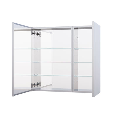 32 in. x 30 in. Copper-Free Tri-Views Mirror Medicine Cabinet with Adjustable Shelves and Dual Swing Doors