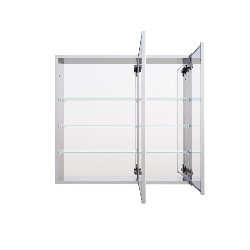 32 in. x 30 in. Copper-Free Tri-Views Mirror Medicine Cabinet with Adjustable Shelves and Dual Swing Doors