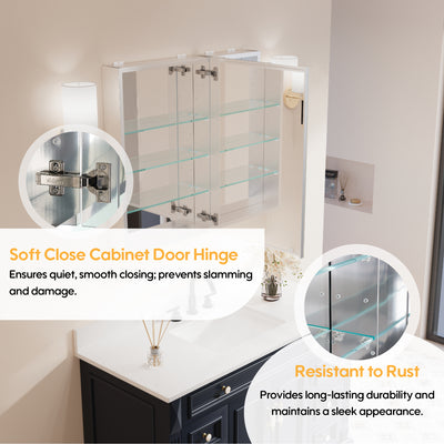 32 in. x 30 in. Copper-Free Tri-Views Mirror Medicine Cabinet with Adjustable Shelves and Dual Swing Doors