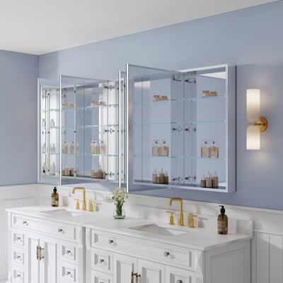 84 in. ×36 in. Copper-Free Tri-Views Mirror Medicine Cabinet with Adjustable Shelves and 5 Swing Doors