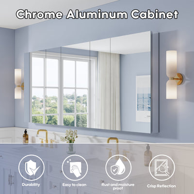 84 in. ×36 in. Copper-Free Tri-Views Mirror Medicine Cabinet with Adjustable Shelves and 5 Swing Doors