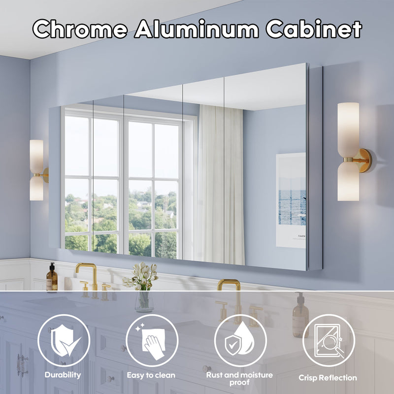 84 in. ×36 in. Copper-Free Tri-Views Mirror Medicine Cabinet with Adjustable Shelves and 5 Swing Doors