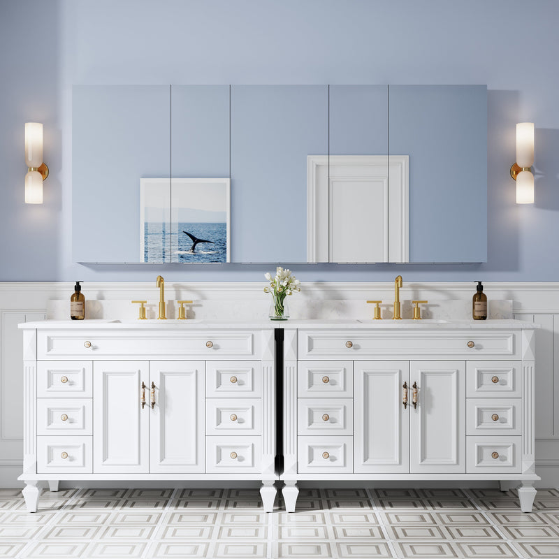 84 in. ×36 in. Copper-Free Tri-Views Mirror Medicine Cabinet with Adjustable Shelves and 5 Swing Doors