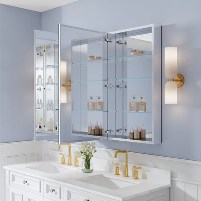 52 in. ×36 in. Copper-Free Tri-Views Mirror Medicine Cabinet with Adjustable Shelves and 3 Doors
