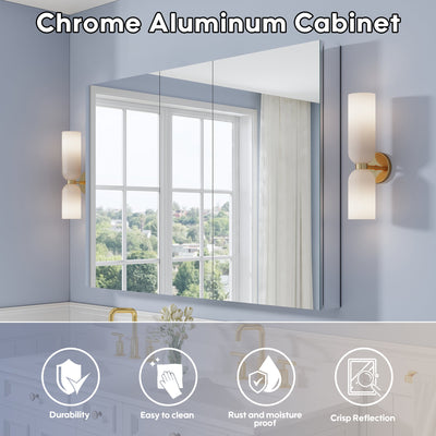 52 in. ×36 in. Copper-Free Tri-Views Mirror Medicine Cabinet with Adjustable Shelves and 3 Doors