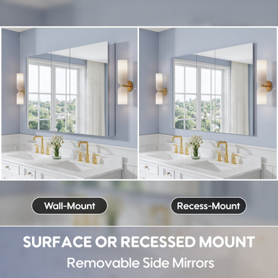 52 in. ×36 in. Copper-Free Tri-Views Mirror Medicine Cabinet with Adjustable Shelves and 3 Doors
