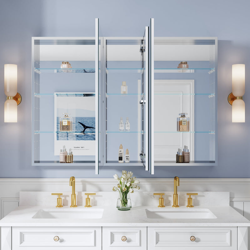 52 in. ×36 in. Copper-Free Tri-Views Mirror Medicine Cabinet with Adjustable Shelves and 3 Doors
