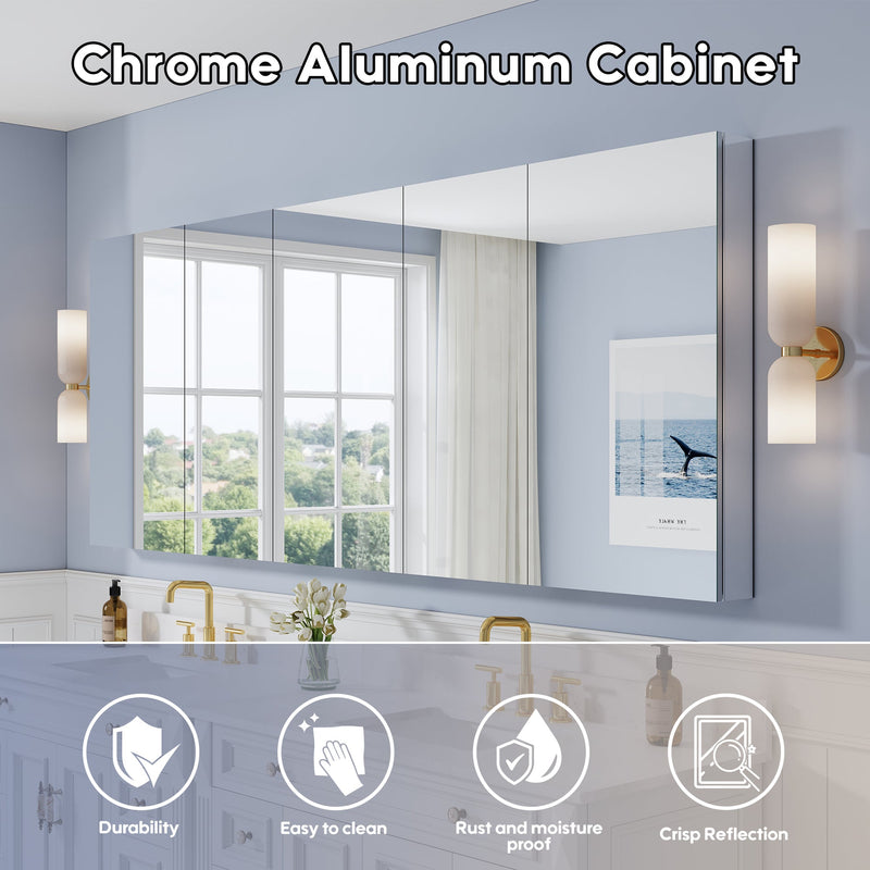 92 in. ×36 in. Copper-Free Tri-Views Mirror Medicine Cabinet with Adjustable Shelves and 5 Swing Doors
