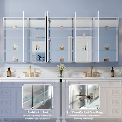 92 in. ×36 in. Copper-Free Tri-Views Mirror Medicine Cabinet with Adjustable Shelves and 5 Swing Doors