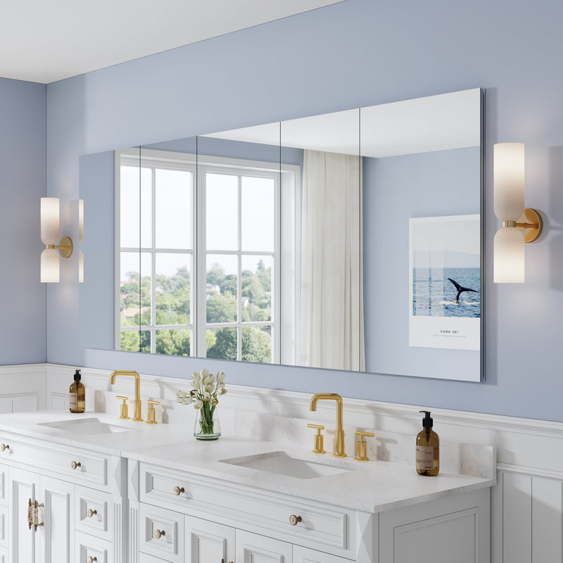 92 in. ×36 in. Copper-Free Tri-Views Mirror Medicine Cabinet with Adjustable Shelves and 5 Swing Doors