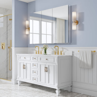 56 in. ×36 in. Copper-Free Tri-Views Mirror Medicine Cabinet with Adjustable Shelves and 3 Doors