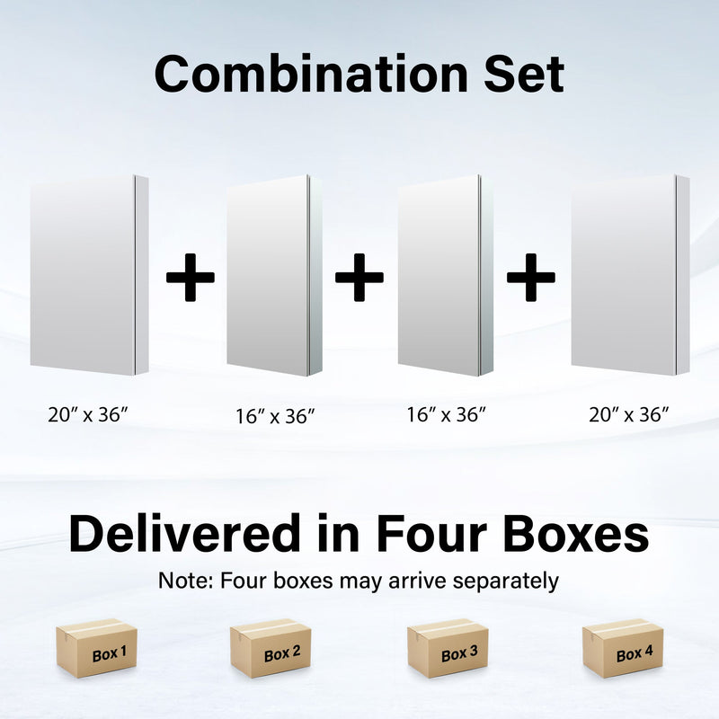 72 in. ×36 in. Copper-Free Tri-Views Mirror Medicine Cabinet with Adjustable Shelves and 4 Swing Doors