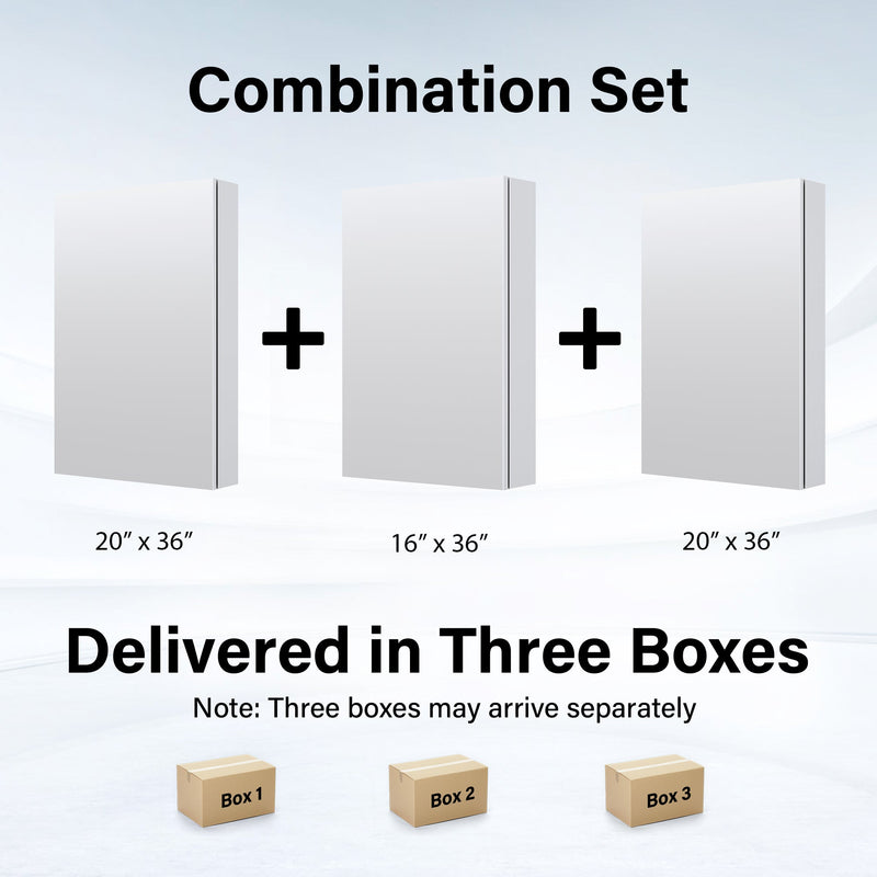 56 in. ×36 in. Copper-Free Tri-Views Mirror Medicine Cabinet with Adjustable Shelves and 3 Doors