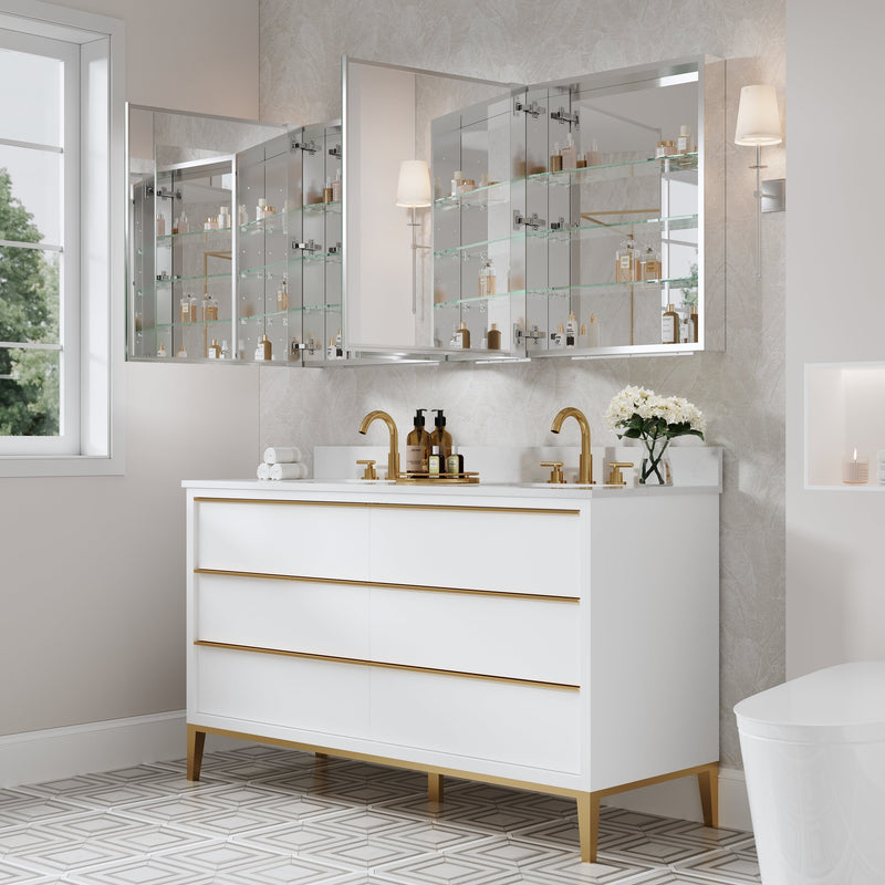 60 in. x30 in. Copper-Free Tri-Views Mirror Medicine Cabinet with Adjustable Shelves and 3 Doors
