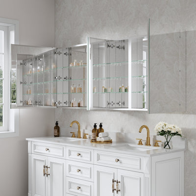 72 in. ×30 in. Copper-Free Tri-Views Mirror Medicine Cabinet with Adjustable Shelves and 4 Swing Doors
