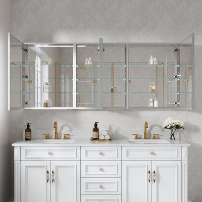 72 in. ×30 in. Copper-Free Tri-Views Mirror Medicine Cabinet with Adjustable Shelves and 4 Swing Doors