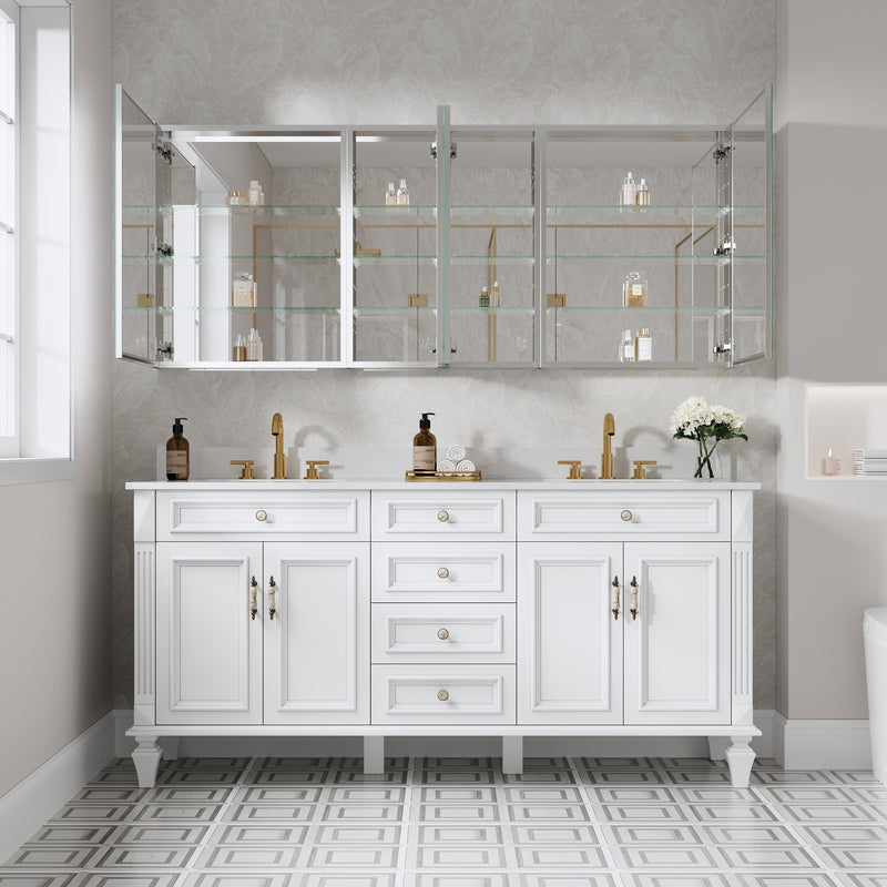 72 in. ×30 in. Copper-Free Tri-Views Mirror Medicine Cabinet with Adjustable Shelves and 4 Swing Doors