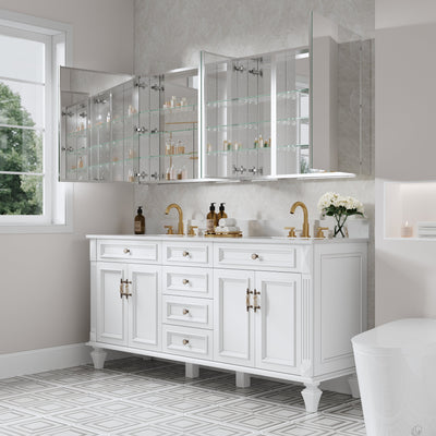 72 in. ×30 in. Copper-Free Tri-Views Mirror Medicine Cabinet with Adjustable Shelves and 4 Swing Doors