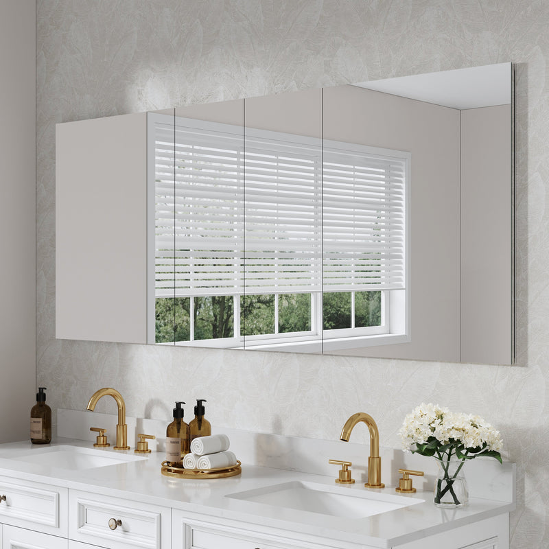 72 in. ×30 in. Copper-Free Tri-Views Mirror Medicine Cabinet with Adjustable Shelves and 4 Swing Doors