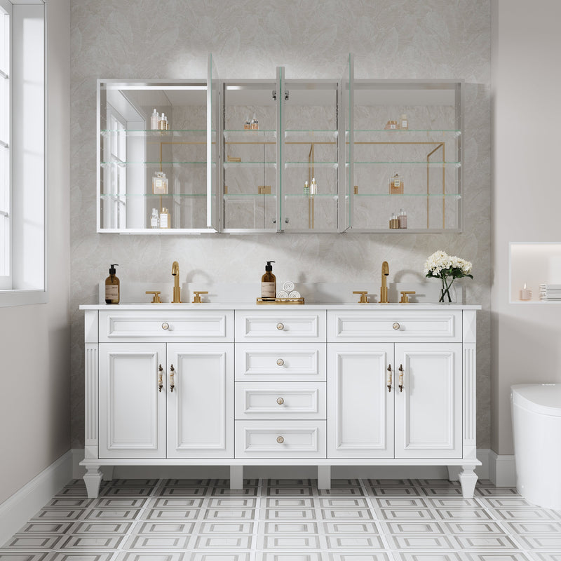 72 in. ×30 in. Copper-Free Tri-Views Mirror Medicine Cabinet with Adjustable Shelves and 4 Swing Doors