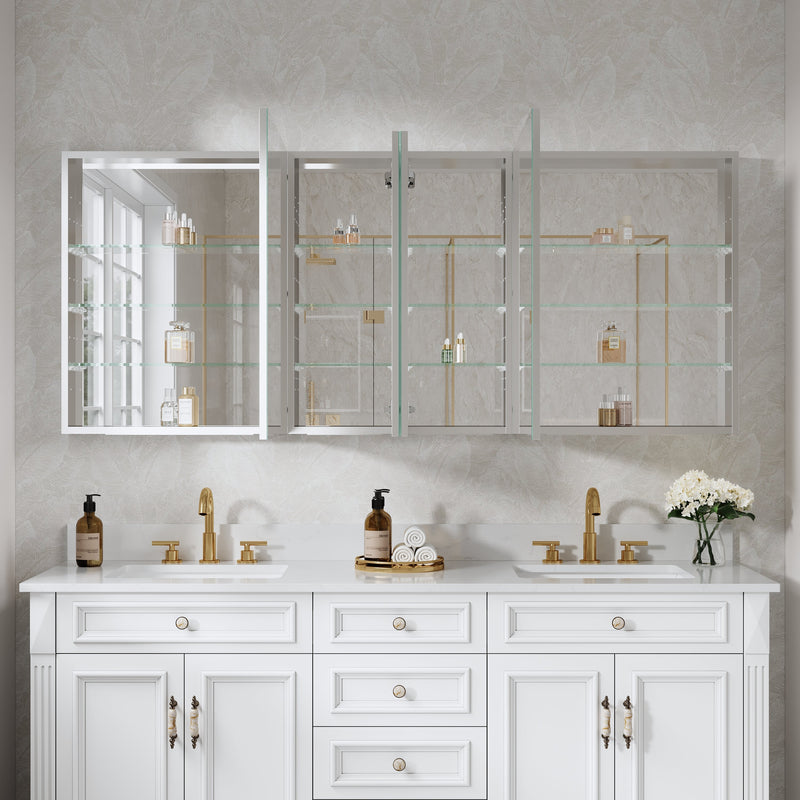 72 in. ×30 in. Copper-Free Tri-Views Mirror Medicine Cabinet with Adjustable Shelves and 4 Swing Doors