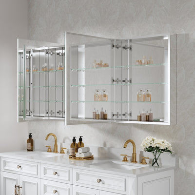 72 in. ×30 in. Copper-Free Tri-Views Mirror Medicine Cabinet with Adjustable Shelves and 4 Swing Doors