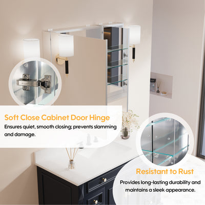36 in. x30 in. Copper-Free Tri-Views Mirror Medicine Cabinet with Adjustable Shelves and and Dual Swing Doors