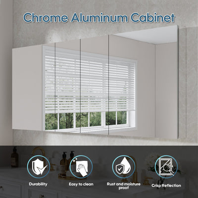 72 in. ×30 in. Copper-Free Tri-Views Mirror Medicine Cabinet with Adjustable Shelves and 4 Swing Doors