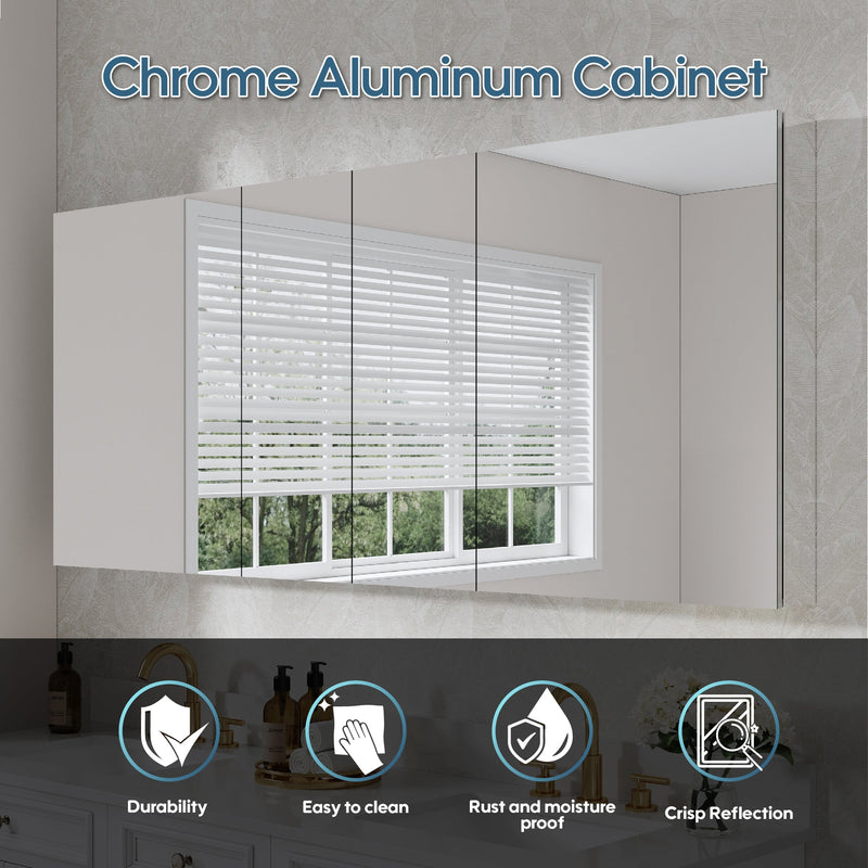 72 in. ×30 in. Copper-Free Tri-Views Mirror Medicine Cabinet with Adjustable Shelves and 4 Swing Doors