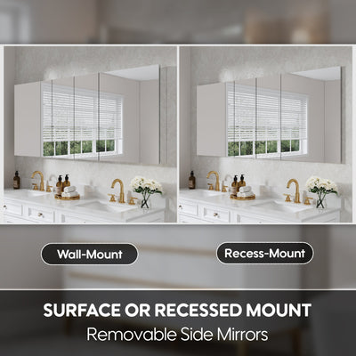 72 in. ×30 in. Copper-Free Tri-Views Mirror Medicine Cabinet with Adjustable Shelves and 4 Swing Doors