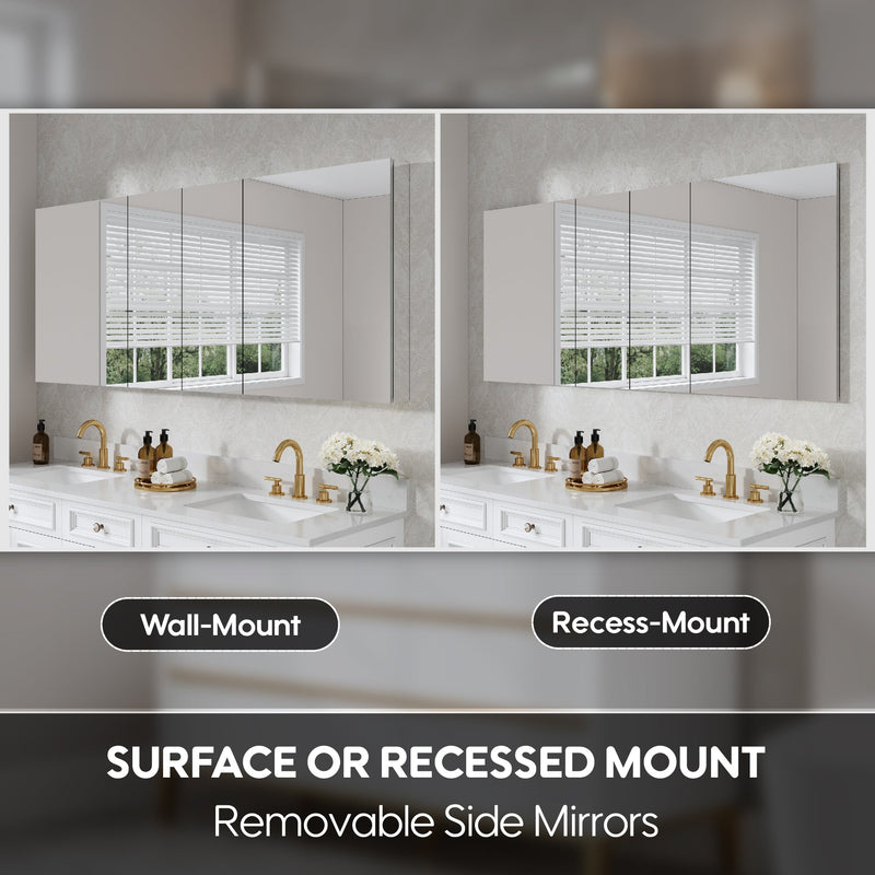 72 in. ×30 in. Copper-Free Tri-Views Mirror Medicine Cabinet with Adjustable Shelves and 4 Swing Doors