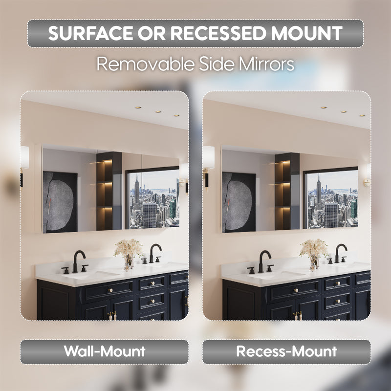 72 in. ×30 in. Copper-Free Tri-Views Mirror Medicine Cabinet with Adjustable Shelves and 4 Swing Doors