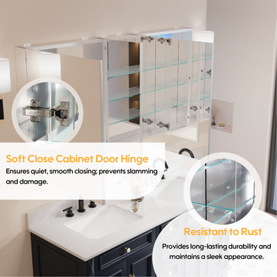 60 in. x30 in. Copper-Free Tri-Views Mirror Medicine Cabinet with Adjustable Shelves and 3 Doors