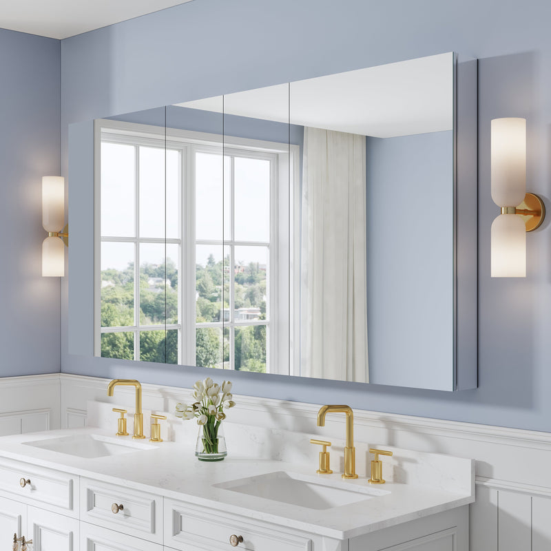 72 in. ×36 in. Copper-Free Tri-Views Mirror Medicine Cabinet with 12 Adjustable Shelves and 4 Swing Doors