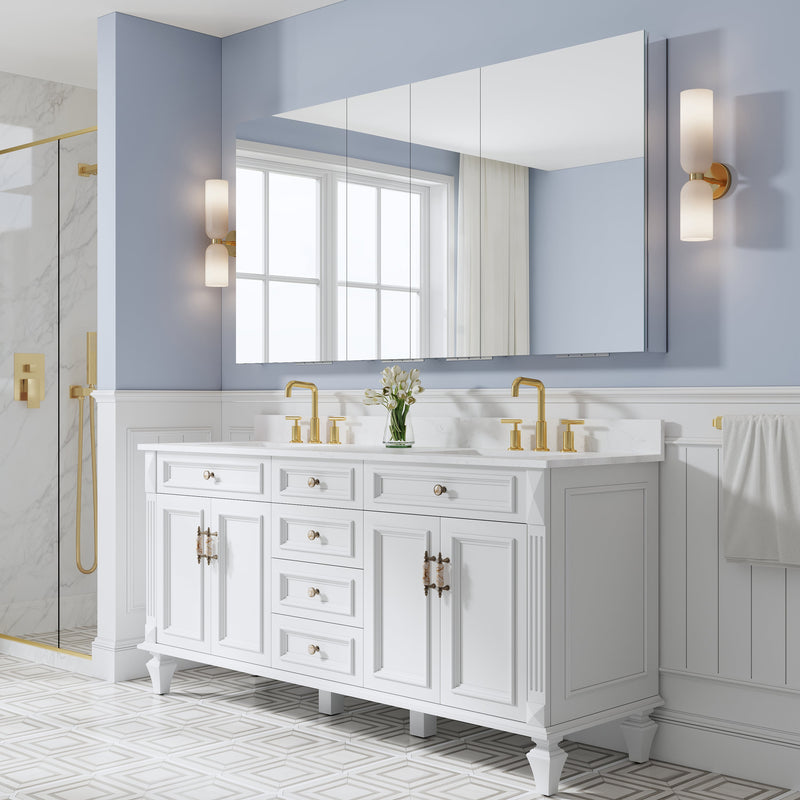 72 in. ×36 in. Copper-Free Tri-Views Mirror Medicine Cabinet with 12 Adjustable Shelves and 4 Swing Doors