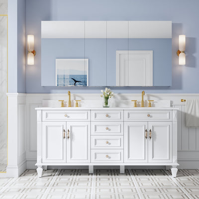 72 in. ×36 in. Copper-Free Tri-Views Mirror Medicine Cabinet with 12 Adjustable Shelves and 4 Swing Doors