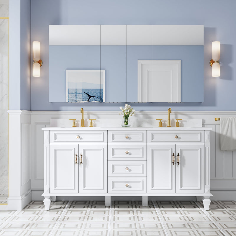 72 in. ×36 in. Copper-Free Tri-Views Mirror Medicine Cabinet with 12 Adjustable Shelves and 4 Swing Doors