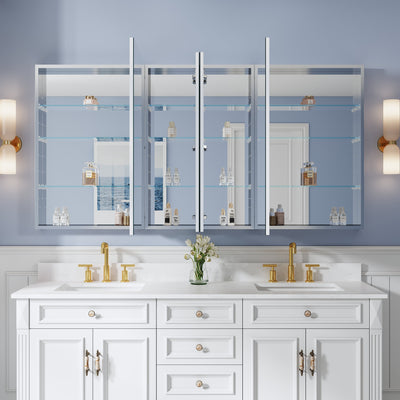 72 in. ×36 in. Copper-Free Tri-Views Mirror Medicine Cabinet with 12 Adjustable Shelves and 4 Swing Doors