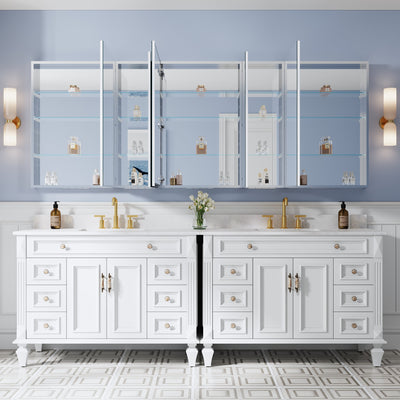 96 in. ×36 in. Copper-Free Tri-Views Mirror Medicine Cabinet with Adjustable Shelves and 5 Swing Doors