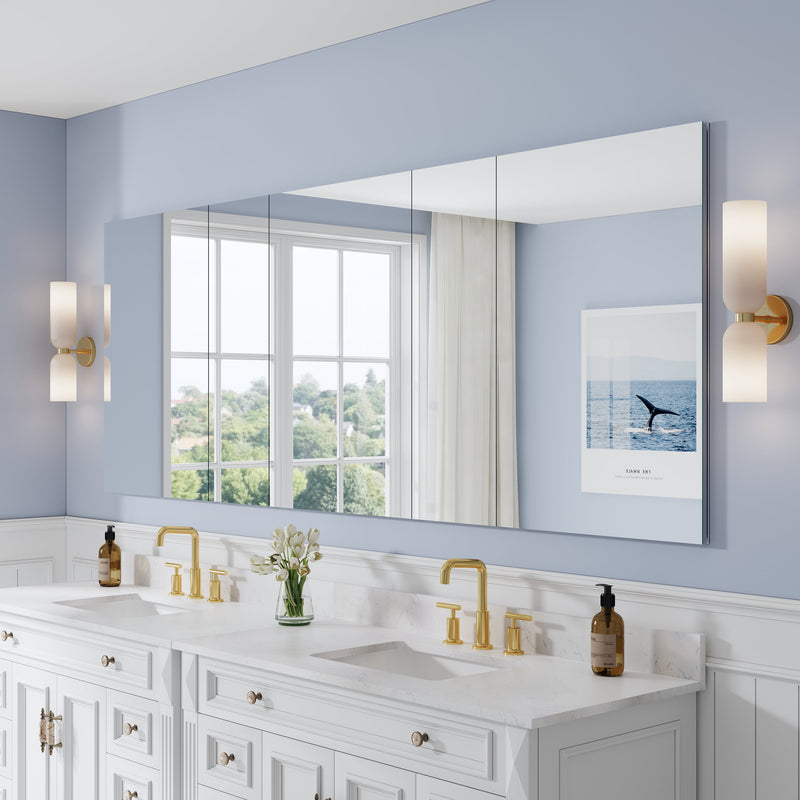 96 in. ×36 in. Copper-Free Tri-Views Mirror Medicine Cabinet with Adjustable Shelves and 5 Swing Doors