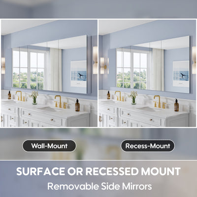 96 in. ×36 in. Copper-Free Tri-Views Mirror Medicine Cabinet with Adjustable Shelves and 5 Swing Doors