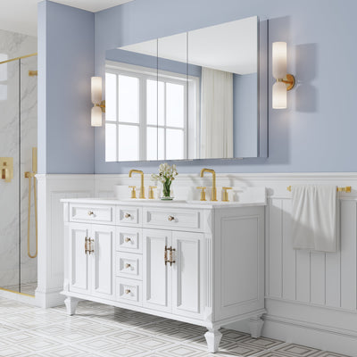 60 in. ×36 in. Copper-Free Tri-Views Mirror Medicine Cabinet with Adjustable Shelves and 3 Doors